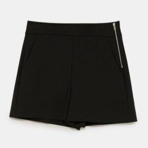 Zara Women's Black High Waist Tailored Shorts with Silver Side Zip